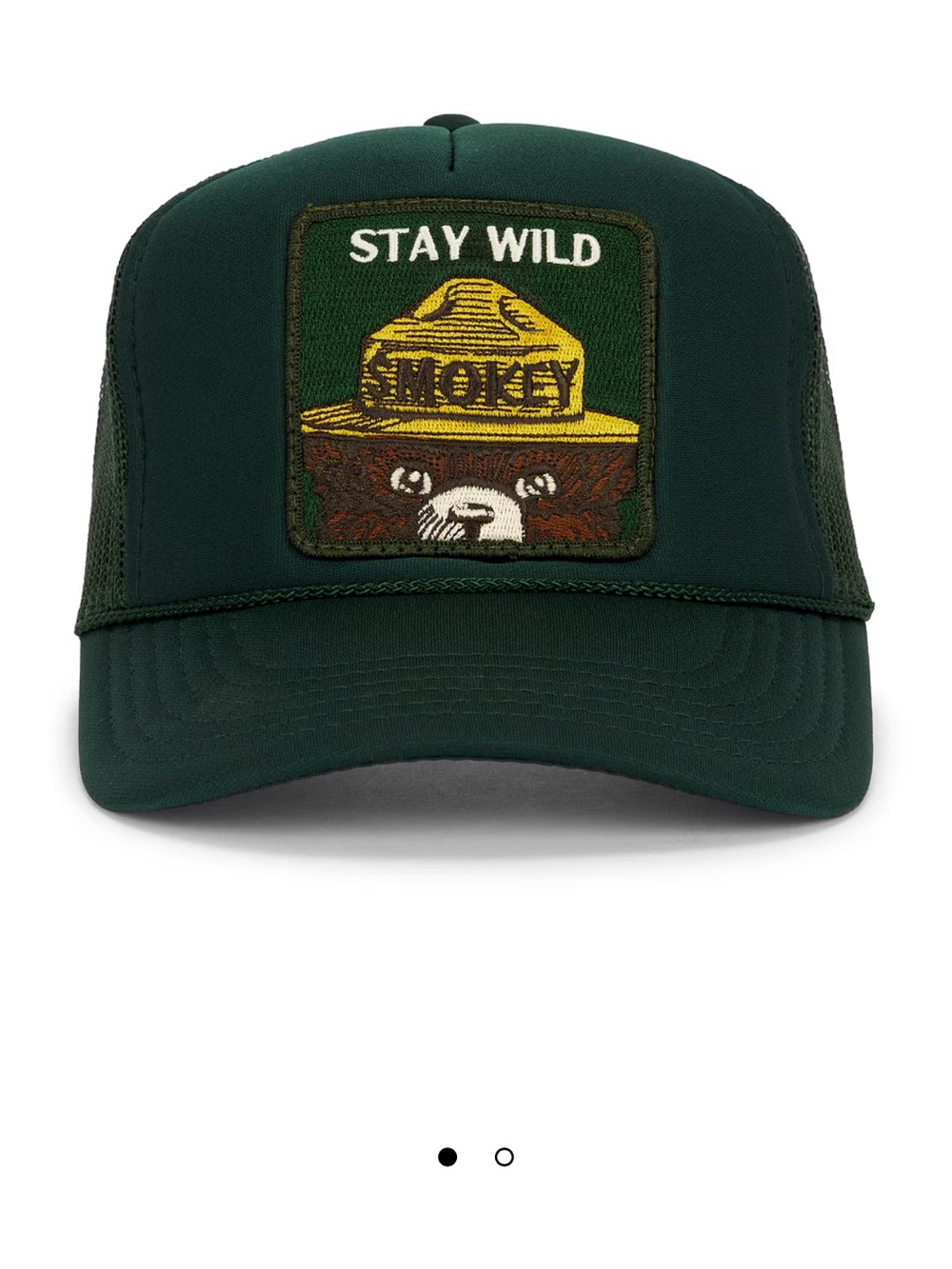 Brand new Stay Wild Smokey Trucker Hat - Deep Forest Green with Yellow Patch